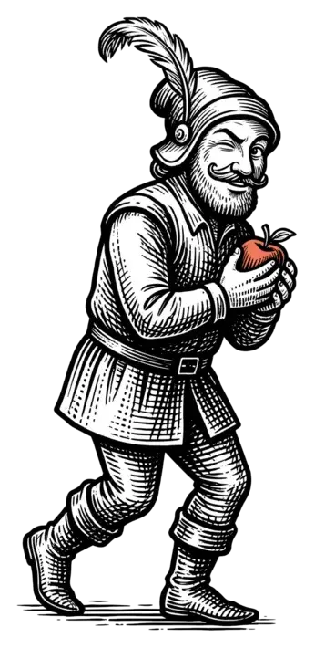 Peter Pilfer carrying a peach and winking
